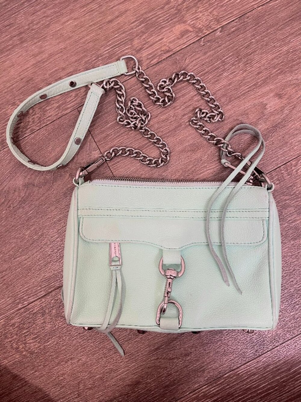 Rebecca Minkoff Mint Green Leather Mini MAC Crossbody Bag Silver Hardware